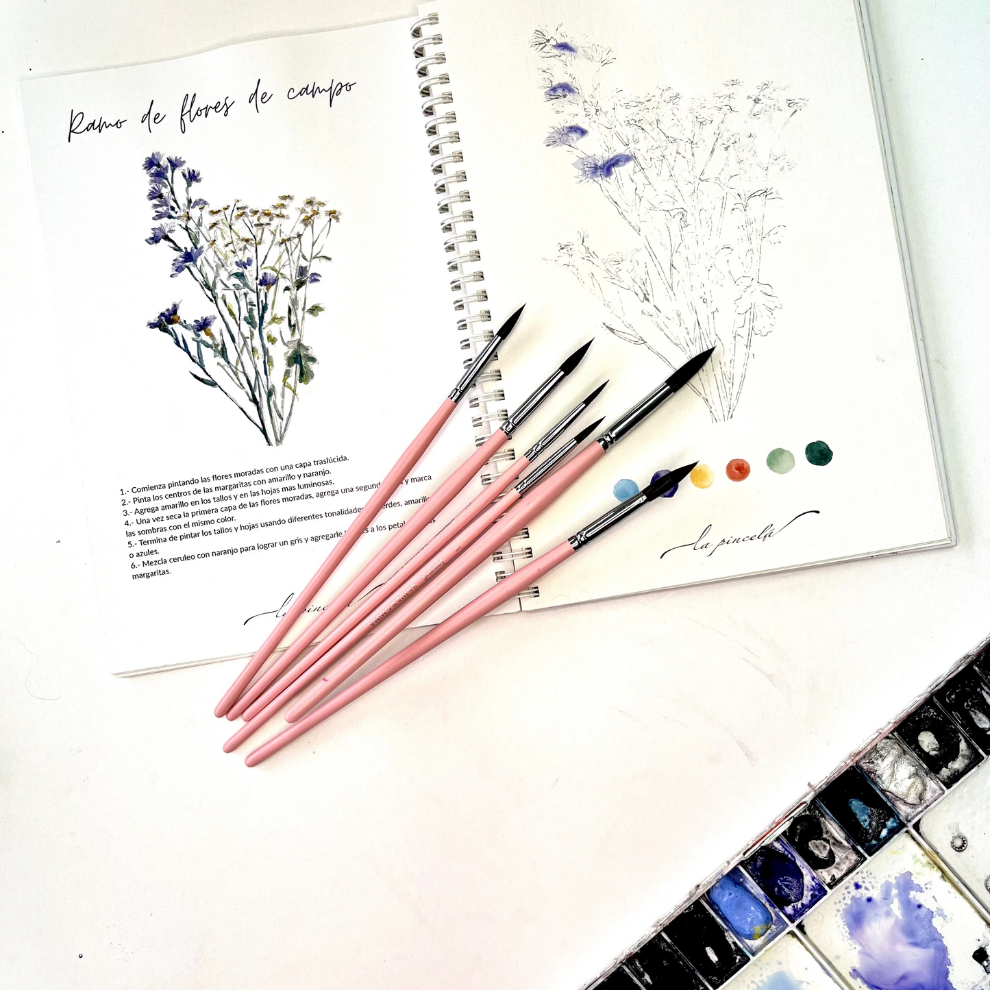 Set de 6 Pinceles Artísticos – Colores Rosado y Celeste 🎨