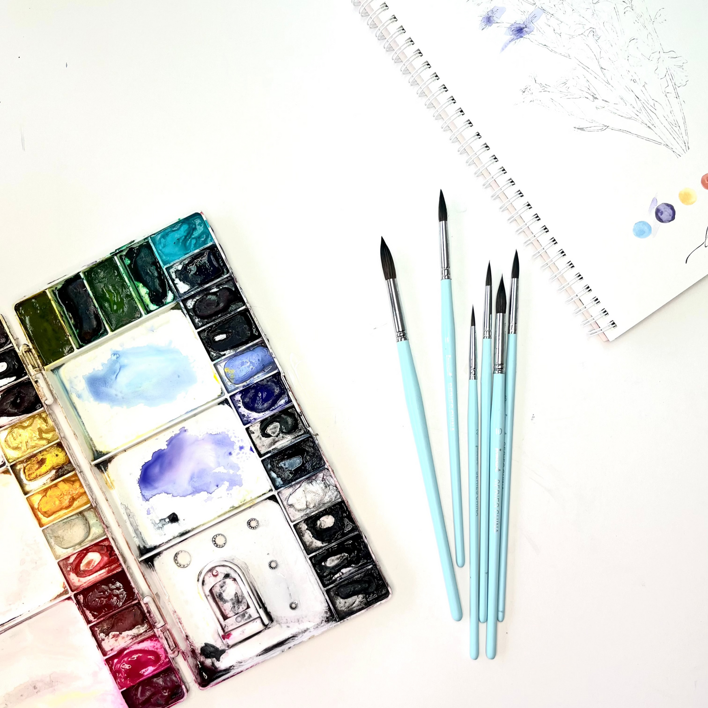 Set de 6 Pinceles Artísticos – Colores Rosado y Celeste 🎨