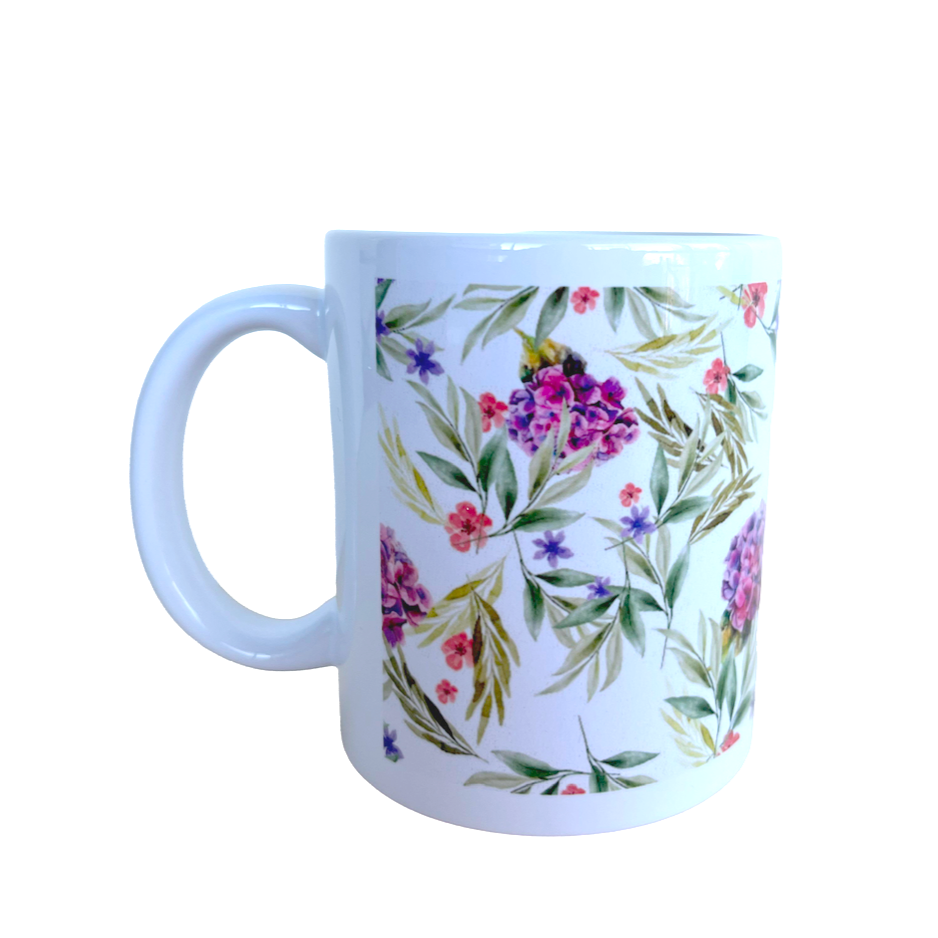 Taza hortensias - Fondo blanco