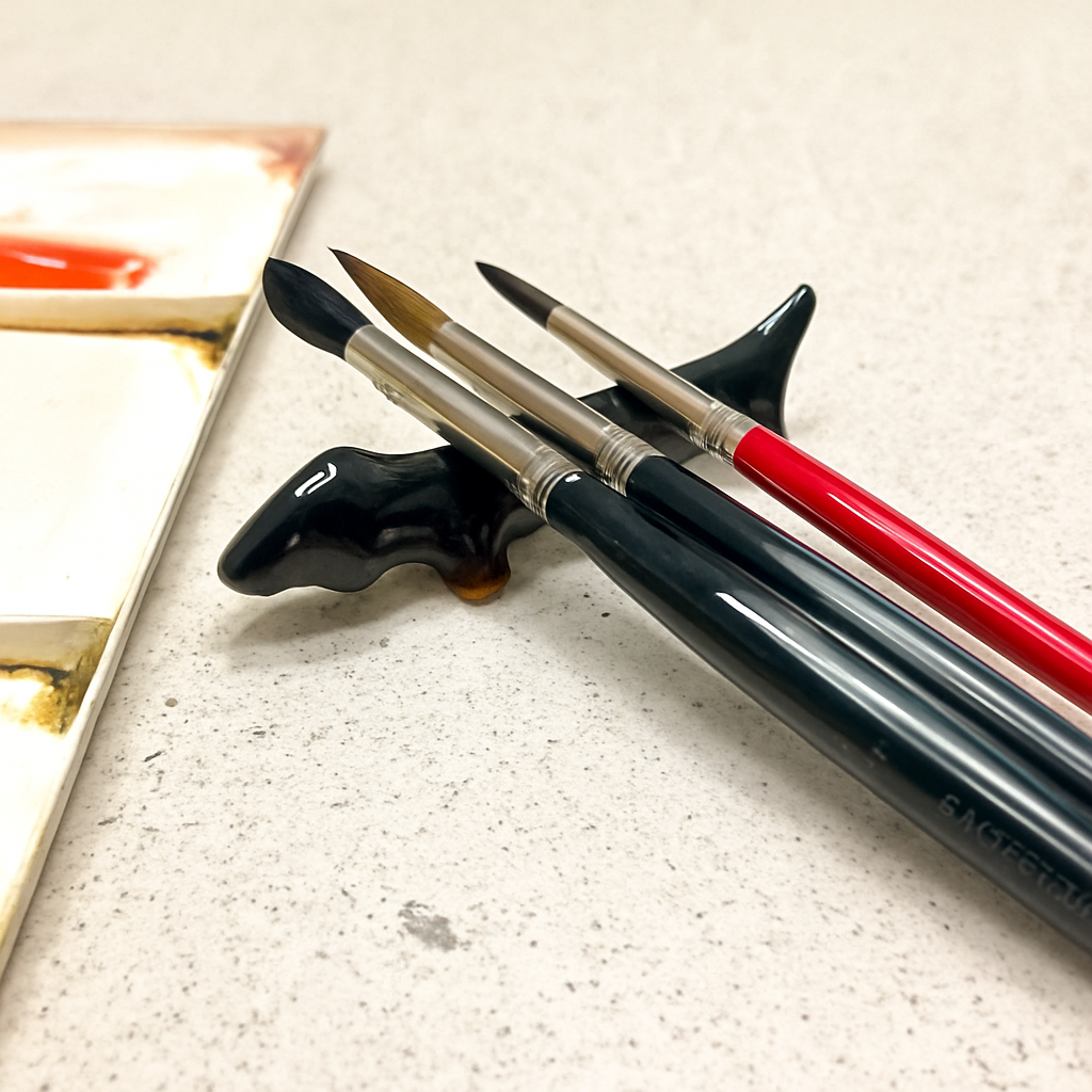 🐶 Reposapinceles Salchicha Negro – Soporte de Pincel de Cerámica