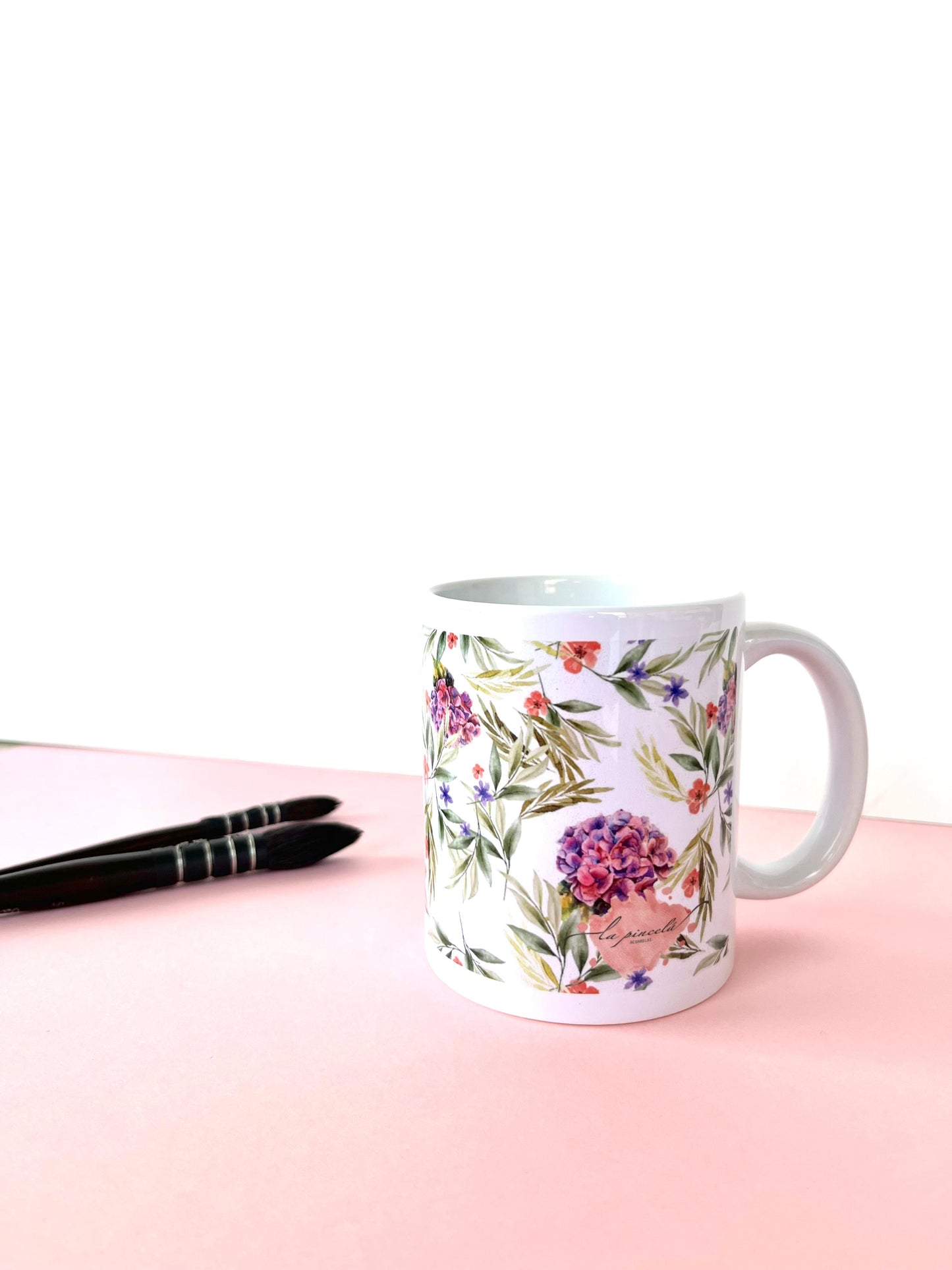 Taza hortensias - Fondo blanco