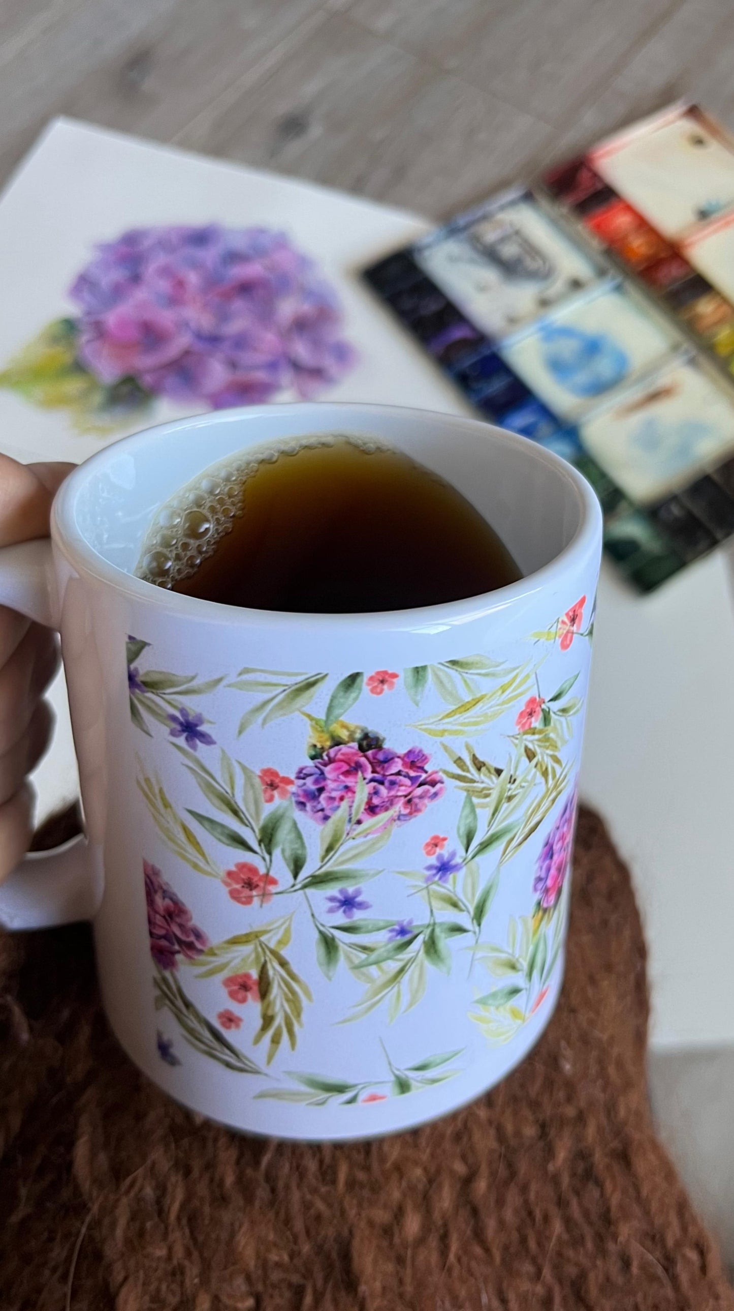 Taza hortensias - Fondo blanco